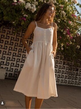 Light Cream Button-Front Sundress with Spaghetti Straps